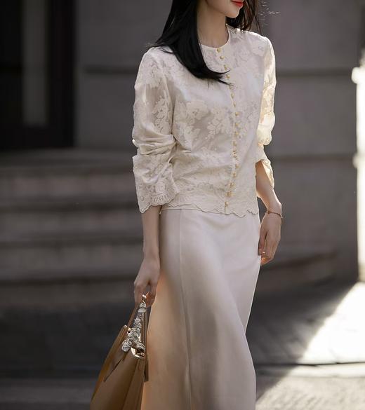 老钱风提花棉质花边开衫罩衫防晒衫 商品图3