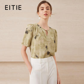 【中式印花直筒小上衣】EITIE爱特爱气质圆领舒适百搭2025夏新款B2513604