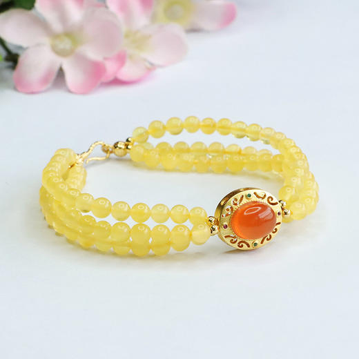 【青海藏文化博物院官方直发】金珀三圈盐源蛋面手串 商品图2