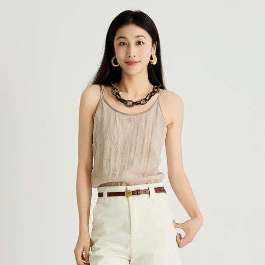 谜底吊带上衣女2025夏季新品百搭日常撞色合身H型短内搭252MN0617 商品图0