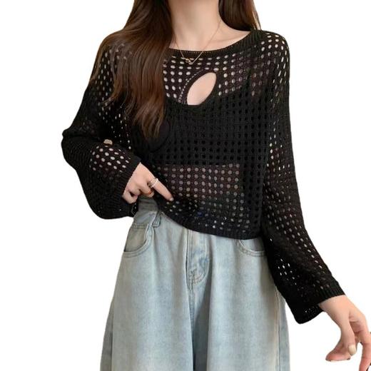 【镂空针织衫】春季新款 外穿罩衫 设计感小众破洞 宽松长袖短款上衣女  商品图4