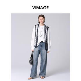 VIMAGE纬漫纪白色纯棉落肩宽松休闲长袖女上衣T恤2025春季新款V2302916