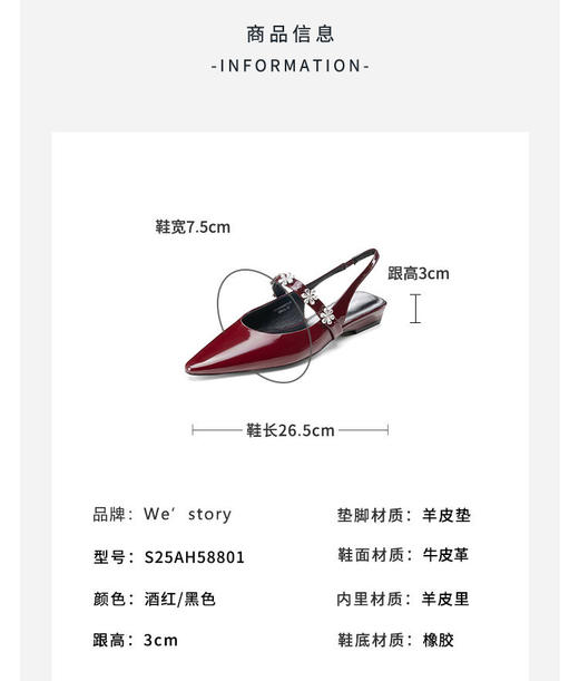 Westory2025年春季尖头平跟玛丽珍单鞋后空凉鞋S25AH58801 商品图7