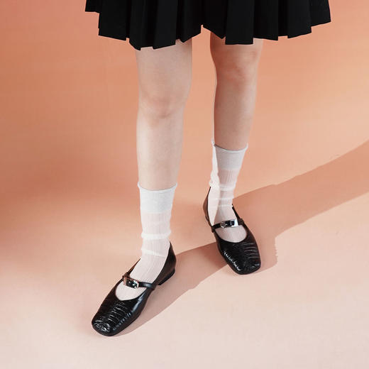 Westory2025年春季方头平跟流云褶超柔玛丽珍休闲老钱风浅口单鞋W25AE58281 商品图6