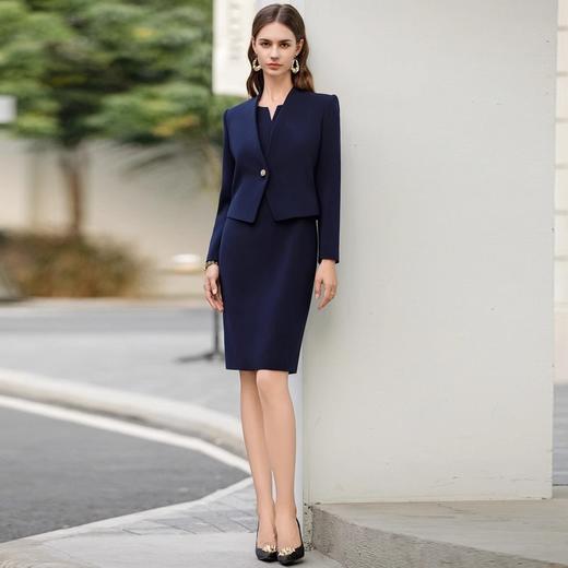 IWY/春季新款藏青色西装套装女高端气质英伦风收腰内搭职业连衣裙C1968+Q1071 商品图0