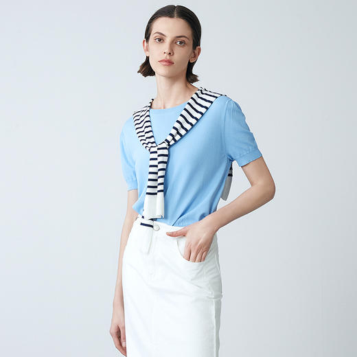EITIE爱特爱夏新款简约基础款舒适弹力修身通勤百搭针织衫7801502 商品图7
