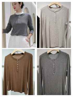 福利款485165天丝羊毛六扣打底衫