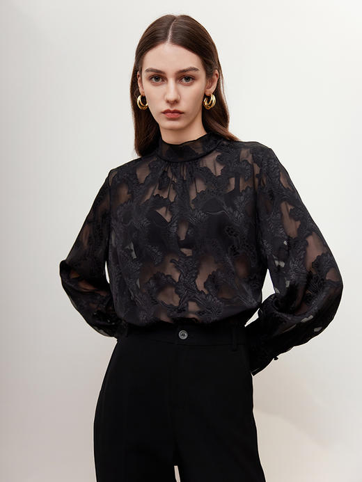 【桑蚕丝上衣】25年春夏你女士新品时尚镂空蕾丝雪纺上衣 商品图1