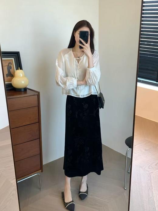 喜鹊竹叶直筒微A显瘦知性优雅丝绒半裙 商品图4