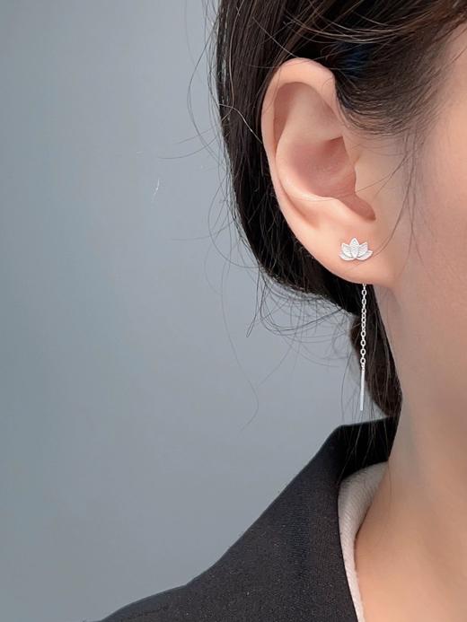 【敦煌莲花纯银耳线】创意莲花耳线 简约温柔复古气质耳饰送女友 商品图1