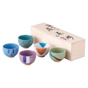 日本进口西庵窑红山窑五彩茶杯套装