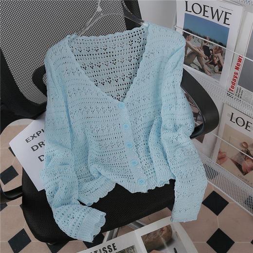 夏季【宽松V领镂空百搭针织空调衫】女薄款 百搭时尚长袖冰丝防晒开衫上衣  商品图2