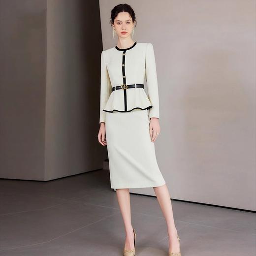 IWY/春季米白色长袖两件套女士职业装套装主持接拼小香风千金风西装裙CS2218 商品图2