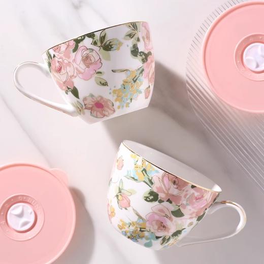 nosin诺轩早餐杯子燕麦杯陶瓷泡麦片田园风大容量马克杯带盖水杯诺轩骨瓷野玫瑰早餐杯 商品图3