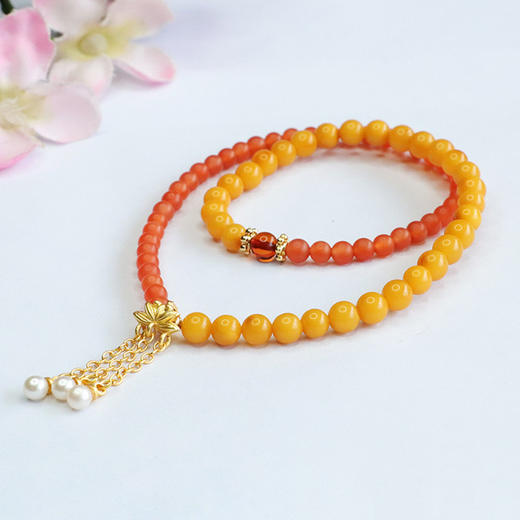 【青海藏文化博物院官方直发】蜜蜡保山南红双圈手串 商品图5