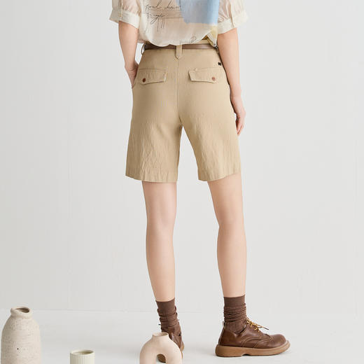 谜底短裤女2025夏新品百搭日常斜纹麻棉直筒裤合身裤子252MK0690 商品图2