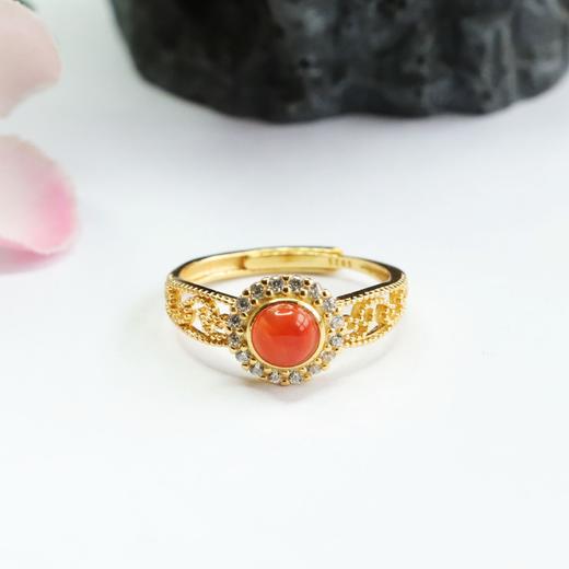 【青海藏文化博物院官方直发】S925银镶南红玛瑙戒指满钻款 商品图3