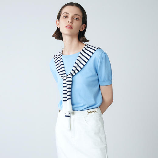 EITIE爱特爱夏新款简约基础款舒适弹力修身通勤百搭针织衫7801502 商品图8