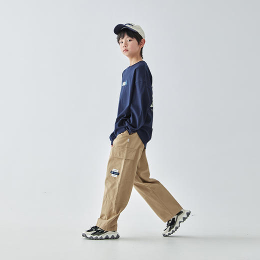 蓝汽水2025年春季经典工装风长裤男童大口袋休闲全棉宽松直筒裤 商品图3