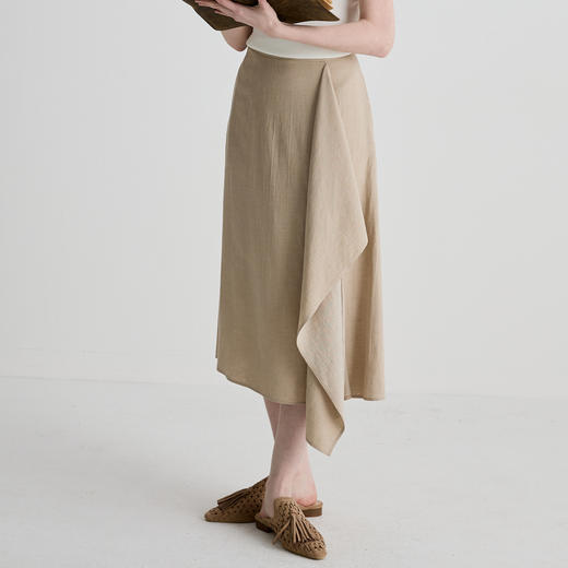 谜底半身裙女2025夏季新品通勤立体裁剪合身A型中长半裙252MB0523 商品图1