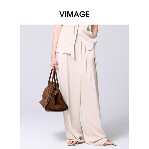 VIMAGE纬漫纪舒适宽松高级感松弛高腰阔腿休闲裤2025春季新款V2305931 商品图0
