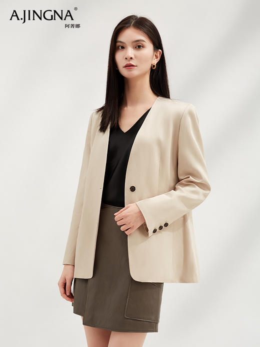 【轻盈利落】阿菁娜醋酸亚麻简练风格V领西服F30C208001 商品图2