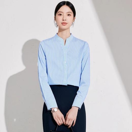 IWY/蓝白竖条纹衬衣女春季新款长袖正肩上衣高级感穿搭通勤女装1024B009+243033S1 商品图4