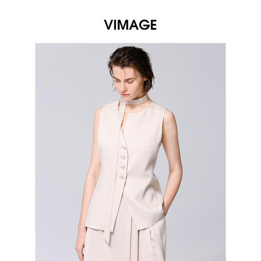 VIMAGE纬漫纪通勤气质廓形纯色无袖背心马甲上衣2025夏季新款V2313953 商品图1