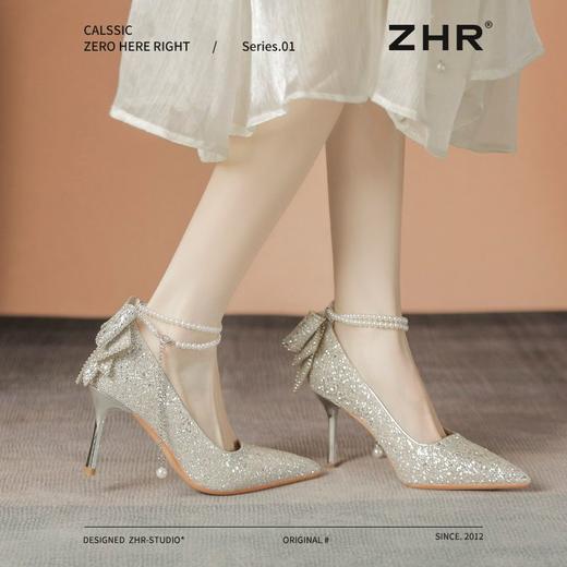 ZHR则则银色水钻一字扣高跟鞋8.5CM水晶鞋婚鞋尖头气质细跟伴娘鞋 商品图5