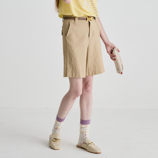 谜底短裤女2025夏新品百搭日常斜纹麻棉直筒裤合身裤子252MK0690 商品图1