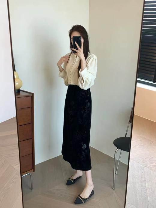 喜鹊竹叶直筒微A显瘦知性优雅丝绒半裙 商品图11