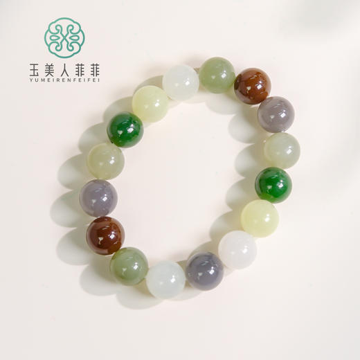 玉美人菲菲/和田玉单圈多宝圆珠手串约12mm 商品图0