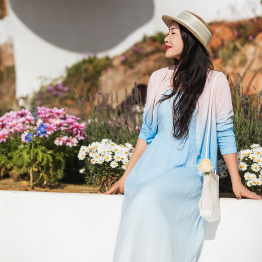 【林栖设计小店】粉色渐变油画毛织开衫收腰纽扣防晒2025夏季新品上衣衬衣女1952131 商品图5