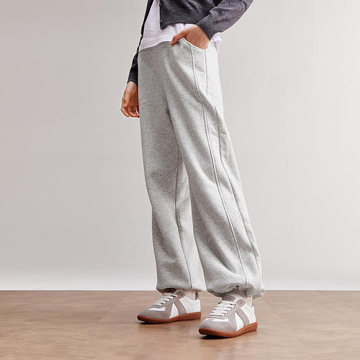 森马休闲裤女发热抗菌长裤冬季新款气质摇粒绒纯色阔腿裤百搭 商品图4