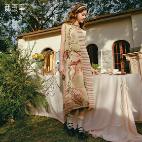 两三事月桂星盘2025春新款花色针织荷叶边无袖背心裙连衣裙配围巾