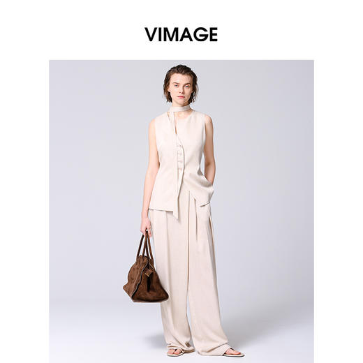 VIMAGE纬漫纪通勤气质廓形纯色无袖背心马甲上衣2025夏季新款V2313953 商品图0