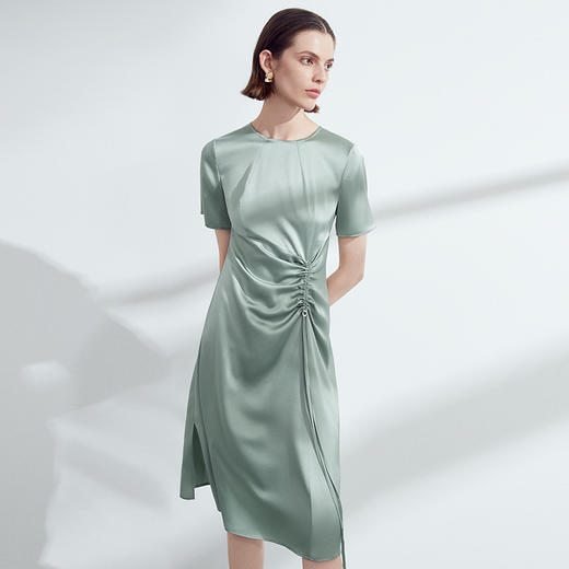 EITIE爱特爱夏季新款单侧提褶法式气质显瘦高腰连衣裙7807532 商品图1