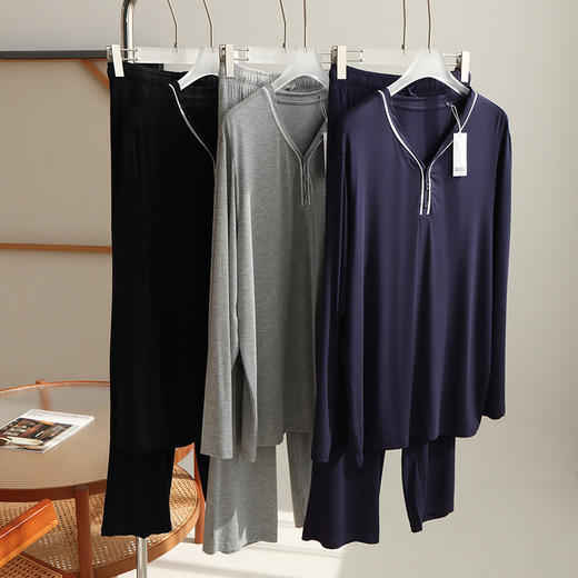 【纵享丝滑】男士60S莫代尔混纺酒杯领男士长袖套装 休闲家居服睡衣睡裤 商品图3