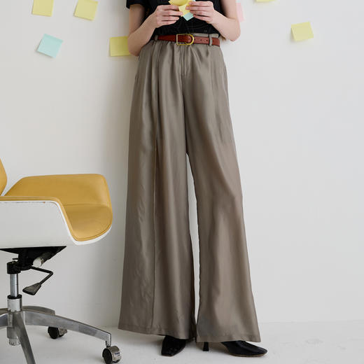 谜底休闲裤女2025夏季新品通勤飘逸优雅铜氨丝阔腿长裤252MK0592 商品图0