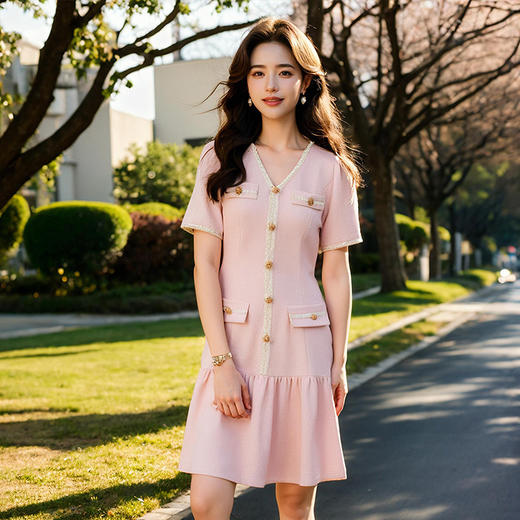 奢姿大码女装2025夏季荷叶摆时尚连衣裙胖妹妹轻奢优雅V领裙子9952890379 商品图1