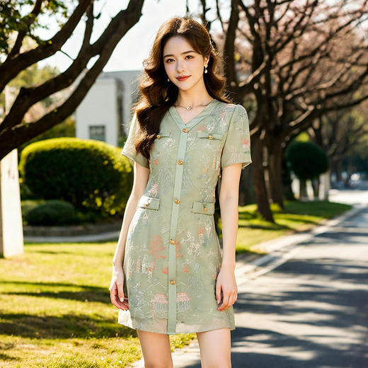 奢姿大码女装2025夏季减龄绣花设计简约连衣裙胖妹妹V领时尚裙子9952869636 商品图3