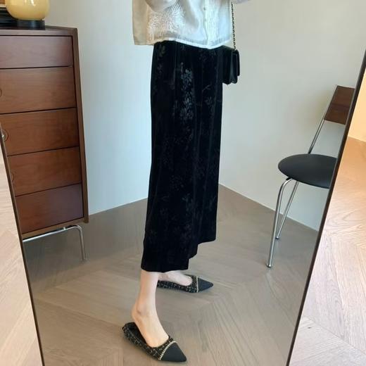 喜鹊竹叶直筒微A显瘦知性优雅丝绒半裙 商品图2