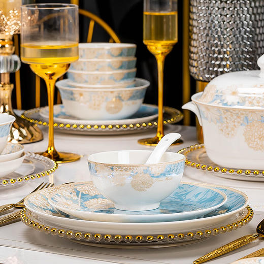 积分免费兑：浩雅24头碗碟套装景德镇陶瓷餐具套装碗盘碗碟盘餐具套装时光漫步 商品图6