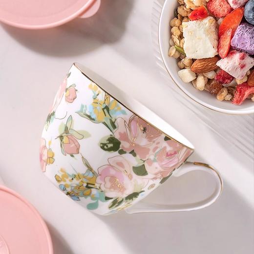 nosin诺轩早餐杯子燕麦杯陶瓷泡麦片田园风大容量马克杯带盖水杯诺轩骨瓷野玫瑰早餐杯 商品图4