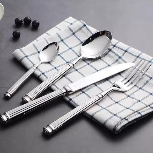 304不锈钢刀叉勺罗马柱西餐餐具套装高档餐厅家用牛排刀甜品勺叉罗马镜面原色红色礼盒4件套1人用套装 商品图5