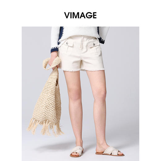 VIMAGE纬漫纪高腰休闲简约直筒短裤2025夏季新款V2305929 商品图0