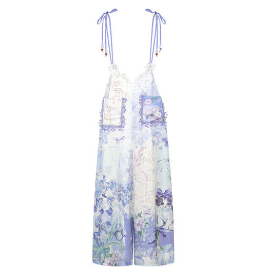 两三事 花路之途 2025春季新款甜美印花绑带背带裤女宽松休闲裤 商品图4