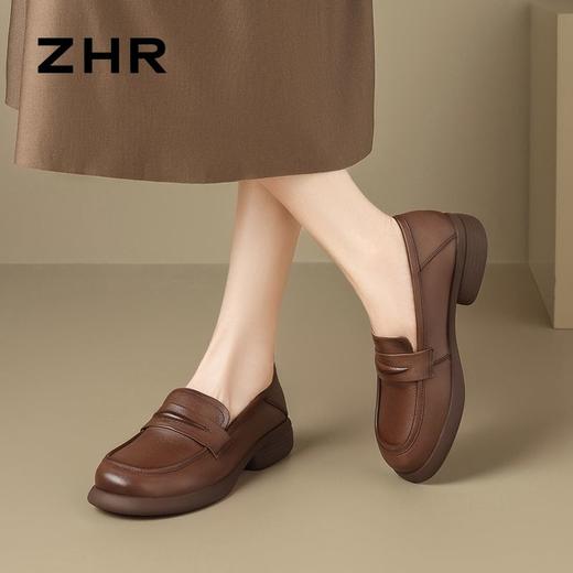ZHR则则头层牛皮单鞋女2024爆款英伦风真皮乐福鞋轻便百搭ins女鞋 商品图9