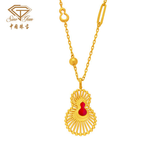 「美好金藏福」足金珐琅葫芦套链 古法黄金工艺项链 商品图5