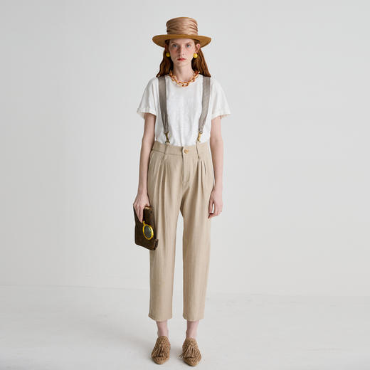 谜底休闲裤女2025夏季新品复古风百搭合身背带裤九分裤252MK0558 商品图0